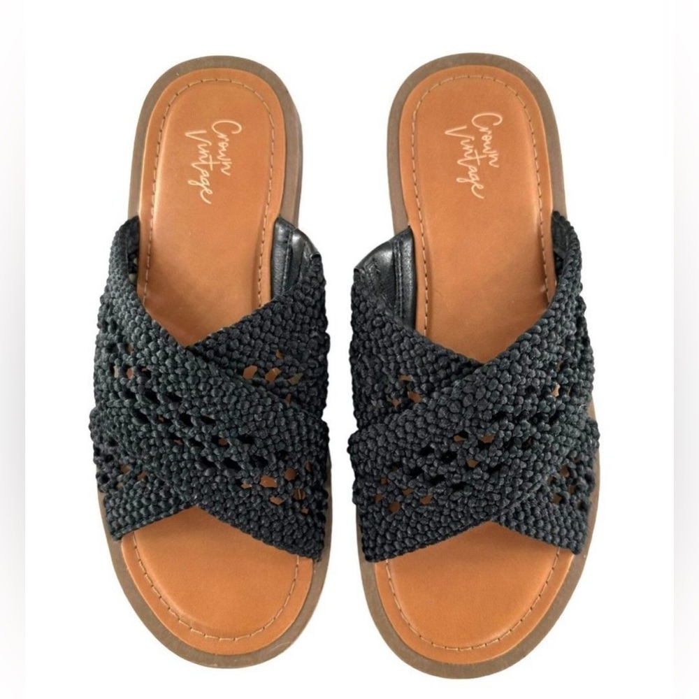 Crown Vintage Antola Black Crochet sandals. Size 8. Worn once. Like new!